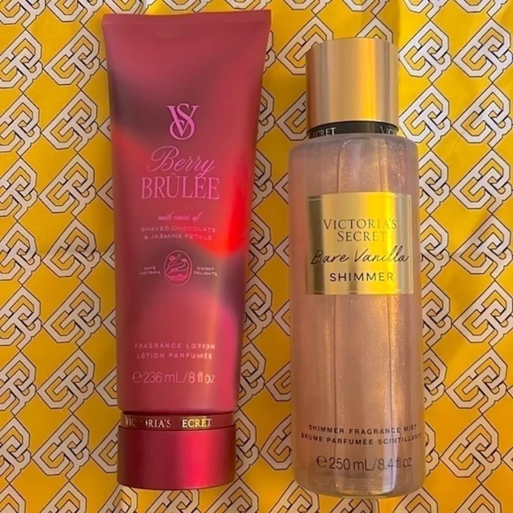 Brand New Victoria's Secret Bare Vanilla Shimmer Body Spray Berry Brulee Lotion